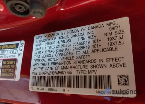 2021 Honda Cr-V Awd Touring z USA, uszkodzony, nr VIN 2HKRW2H97MH677785